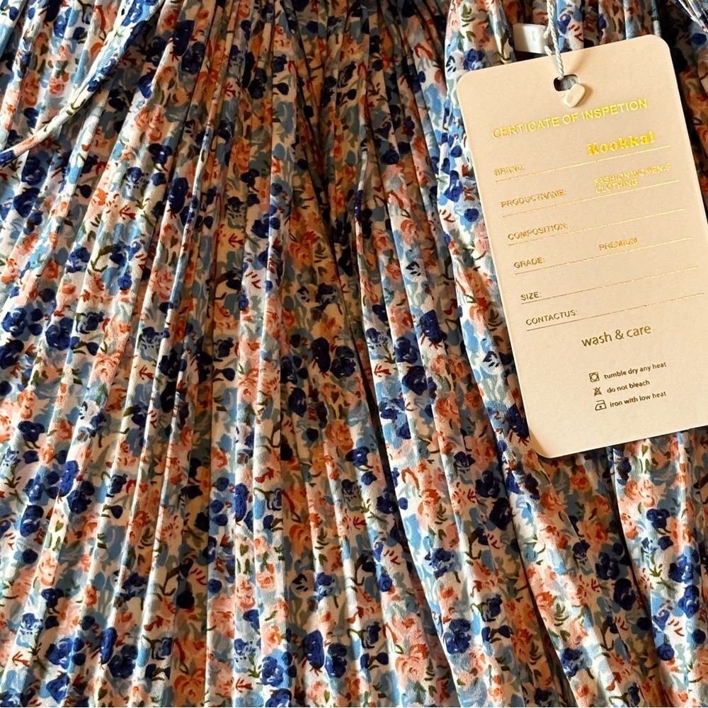 833. NWT Kookkai Spaghetti Ruffle Pleated Ditsy Floral Summer Maxi Pantsuit - Picture 6 of 7